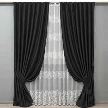 Комплект штор VR-Textil Bagema Rvs 150х270 2шт і Тюль 400х270 1895ш-1675т Чорний з білим 71-170/3