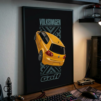 Постер в рамці Volkswagen Golf V GTI – Yellow Stance Edition 30х40см