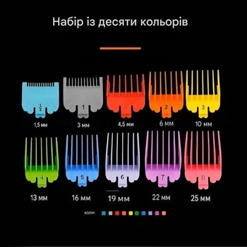 Набор разноцветных насадок для машинки для стрижки 10 шт. (1.5–25 мм)