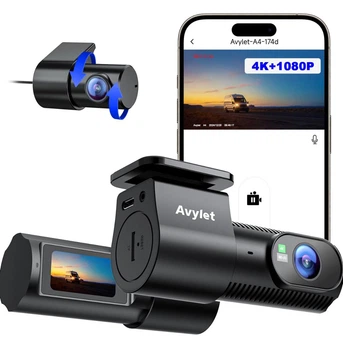 Автомобільна відеокамера Avylet Dash Cam – фронт + зад / 4K / Wi-Fi