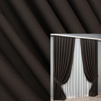 Комплект готовых штор VR-Textil Лен-блэкаут № 1180ш Венге 150х270см 2 шт (30-037)