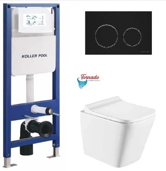 Інсталяція KollerPool AQUA LINE + TWIST Black панель змиву + підвісний унітаз TREND з сидінням Soft-close ( змив Tornado )