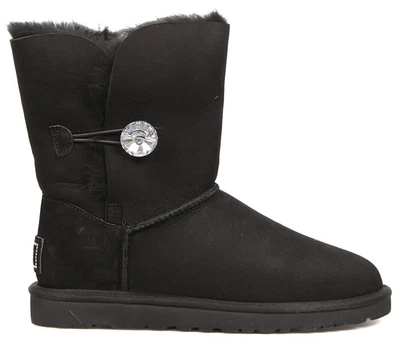 Жіночі уггі Середні Чорні Замшеві з Гудзиком Зваровскі UGG Medium Black Suede Button Svarovsky (38, чорний)