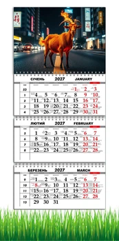 Календарь настенный квартальный на 2027 год на три пружины, Apriori, год Козы, символ года , год Овцы 29,7х61см , 6 вид