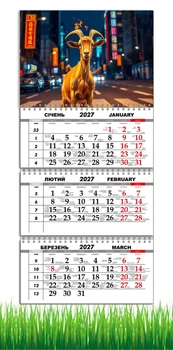 Календарь настенный квартальный на 2027 год на три пружины, Apriori, год Козы, символ года , год Овцы 29,7х61см , 5 вид