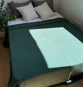 Вафельное плед покрывало LavSon 100% органический хлопок King Size 300х220 Зеленый