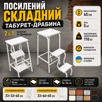 Стілець драбина трансформер складний табурет для кухні будинку табуретка сходи складна на кухню стільці драбини кухонні табурети трансформери 3 щаблі, дерев'яний, побутовий, універсальний, багатофункціональний, компактний, розкладний поміст Білий