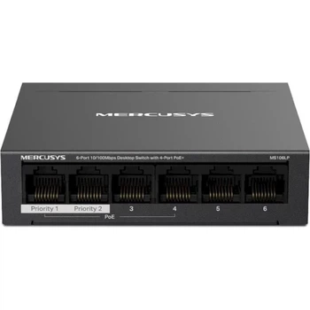Коммутатор MS106LP, Black, LAN 10/100/1000Mb, 4 порта PoE+ Mercusys 000349488