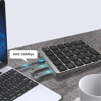 Бездротова Bluetooth NumPad клавіатура-хаб з 2 USB портами, нампед-кейпад для ПК/ноутбука, Windows/Mac/iOS, кейпед