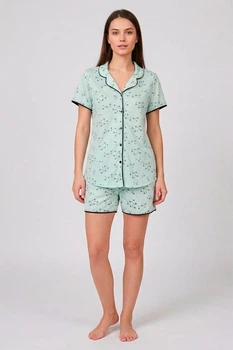 Пижама: рубашка и шортики Pijamoni 48(XL) Бирюзовый (150081)
