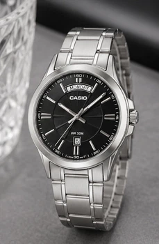 Мужские наручные часы Casio MTP-1381D-1A серебристые с черным циферблатом