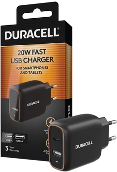 Сетевое зарядное устройство для Duracell USB-C, USB-A 20W (DRACUSB19-EU)