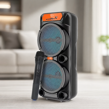 Портативна Bluetooth-колонка GTS-1880 з двома 8" динаміками та бездротовим мікрофоном, 50 Вт, чорна