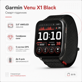 Смарт-часы Garmin Venu X1 2.0 AMOLED GPS NFC WR50 Black (010-02980-02)