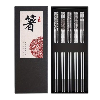 Палочки Kuro Art Steel — 5 пар из нержавеющей стали 304 в подарочном боксе