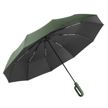 Парасолька Lesko H448 Dark Green повний автомат антивітер проти дощу та сонця з ручкою карабіном 10 спиць