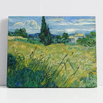 Интерьерная картина Поле с зелёной пшеницей и кипарисом, Ван Гог, Vincent van Gogh, Green Field, интерьерный декор, 30×37 см (id3035)