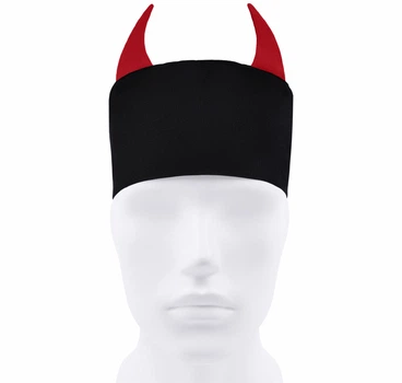 Медицинская шапочка мужская чёрная с красными рожками хлопковая | Шапка для врача, медсестры, повара