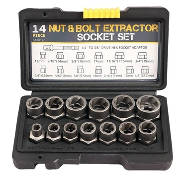 Набір екстракторів Nut Extractor ES-14 14 предметів для видалення зірваних болтів і гайок у кейсі міцний
