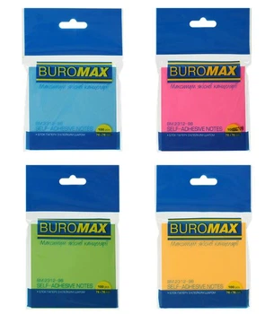 Блок бумаги для заметок с клейким слоем Buromax Neon 76х76 мм 1 уп/100л ассорти (BM.2312-98)