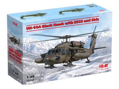 Збірна модель ICM гелікоптер UH-60A Black Hawk з пілонами ESSS та лижним шасі – масштаб 1:48 (48368)