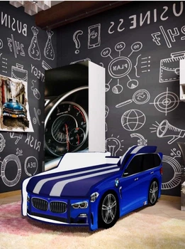 Ліжко машина ViorinaDEKO BMW 002 PREMIUM 180*80 см з ортопедичним матрацом синє