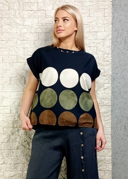 Бавовняна блуза чорна з гороховим принтом Insta 16-102 - чорний - M-XL