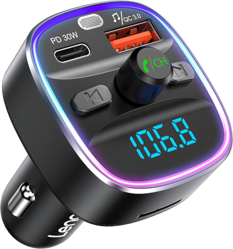 FM передавач для авто LENCENT T25M C3 Bluetooth 5.4 48W PD 30W QC3.0 18W 7 кольорів підсвітка hands-free USB TF
