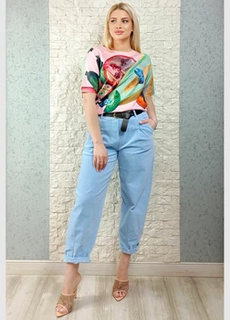 Брюки carrot fit вельветові з защипами блакитні Nest 26-304 - M-XL - блакитний