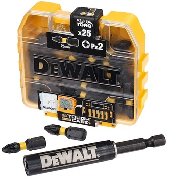 Zestaw końcówek udarowych DeWalt FLEXTORQ Torsion PZ2 z uchwytem 26 szt (DT70564T-QZ)