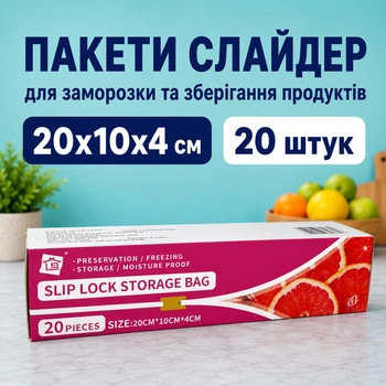 Пакет із замком слайдером для заморозки 20х10х4 см 20 шт (слайд LLY-437)