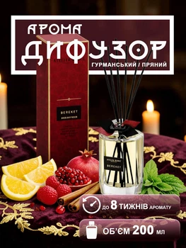 Аромадифузор для дому з ефірною олією тростинними паличками гранат лимон кориця малина гвоздика пачулі освіжувач ароматизатор повітря для кімнати спальні квартири офісу 200 мл Atelier Rebul Bereket Прозорий 160_10_0_1