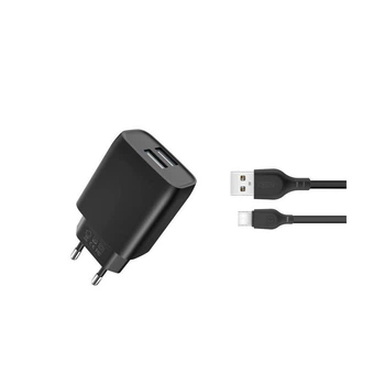 Мережевий зарядний пристрій XO L57 2.4A/2USB + lightning чорний