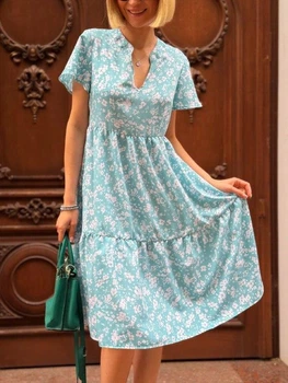 Летнее платье с цветочный принтом Fashion 54/56 оливковый
