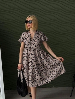 Літня сукня з квітковим принтом Fashion 54/56 капучино