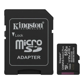 Карта пам'яті microSDXC, 512Gb, Canvas Select Plus, Class 10 UHS-I U3 V30 A1 Kingston (2000003494897)