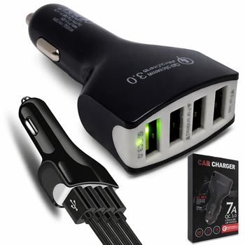 Автомобильное зарядное устройство YY-C008 на 4 порта USB 35Вт с поддержкой быстрой зарядки QC 3.0 для питания гаджетов в салоне авто Черное