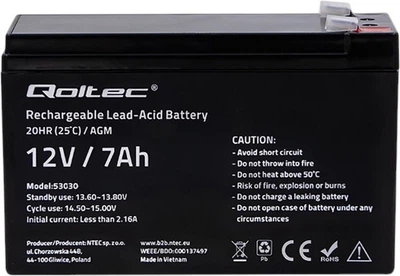 Аккумуляторная батарея Qoltec AGM 12V-7Ah max. 105A (53030)