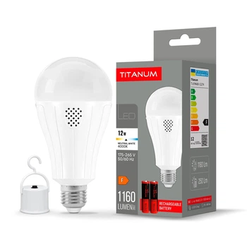 Светодиодная LED лампа аккумуляторная TITANUM A80 12W E27 4000K 230V