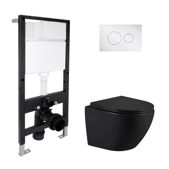 Готовое решение Qtap: подвесной унитаз Jay Ultra Quiet с инсталляцией Standard, матовый черный, с безободковой чашей и круглой
