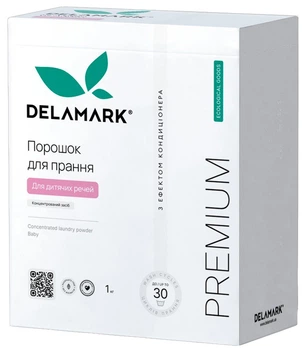 Концентрированный бесфосфатный стиральный порошок Delamark Premium Line Baby с эффектом кондиционера 1 кг (4820152330987)