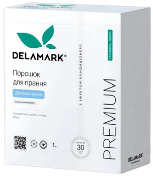 Концентрированный бесфосфатный стиральный порошок Delamark Premium Line White с эффектом кондиционера 1 кг (4820152330956)