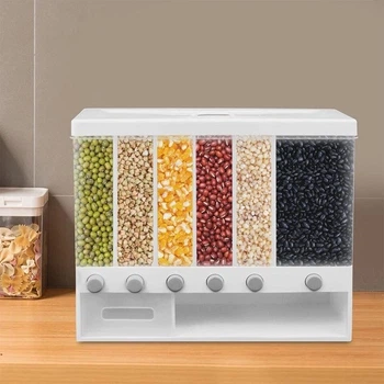 Диспенсер для сыпучих продуктов на 6 отсеков Multifunctional Household Rice Bucket, контейнер для круп и макарон с дозатором