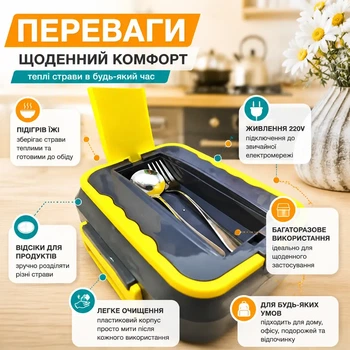 Электрический обед бокс с подогревом Lunch Heater 220V Pro пищевой контейнер для обеда с отсеками для хранения и подогрева пищи ежедневно