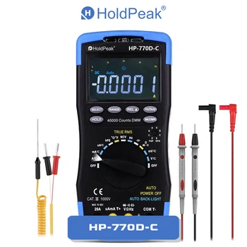 Мультиметр HoldPeak HP-770D-C професійний цифровий (TrueRMS 40000 відліків 1000В 20А AC/DC 40МОм 100мФ 1000°C 10МГц NCV)