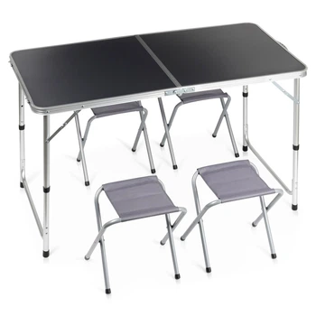 Стіл туристичний Vilde 489412 розкладний 3в1 120 x 60 x 55/62/70 см зі стільцями Графітовий (5900670121768)