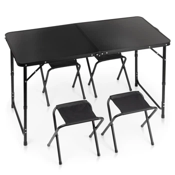 Stół turystyczny Vilde 489413 składany 120 x 60 x 55/62/70 cm z krzesłami Czarny (5900670121775)