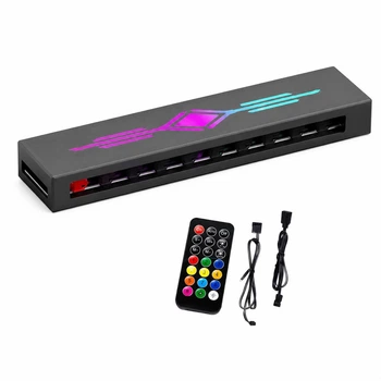 Контроллер вентиляторов HA60 ARGB & FAN HUB X10 2-в-1 5V 3Pin + PWM 4Pin с поддержкой M/B AURA SYNC, музыкальной синхронизации и ИК-пультом, черный