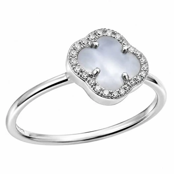 Кольцо серебряное Клевер с перламутром и фианитами Silver Style 17 р. (112110.80 sku:2300103983612)