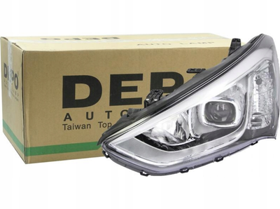 Фара передняя Hyundai Santa Fe 3 2012-2016, левая, электрическая регулировка, без ламп (H7*2/PY21W/LED), белая вставка, Depo,